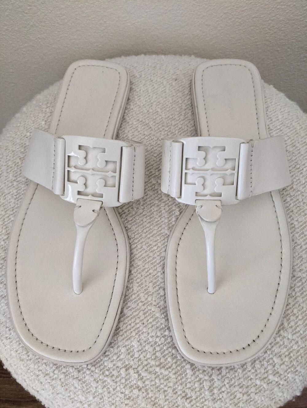 Tory Burch Calf Leather Georgia Thong Sandals White Size 9 M